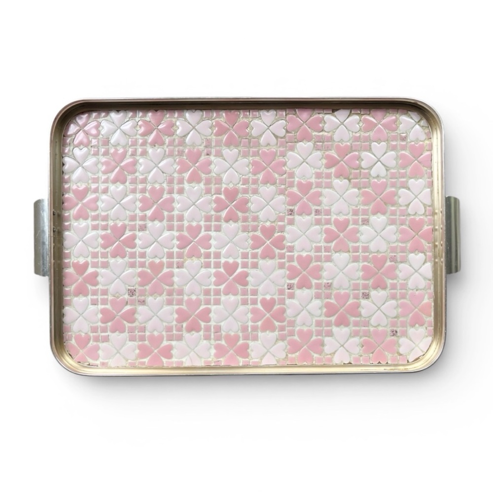 RARE Vintage 50s/60s Atomic Era MCM Pink Heart Mosaic Tile & Aluminum Tray